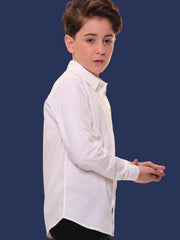 Boys Full Sleeves 100% Cotton Pure White Shirt - Versatile for All Occasions