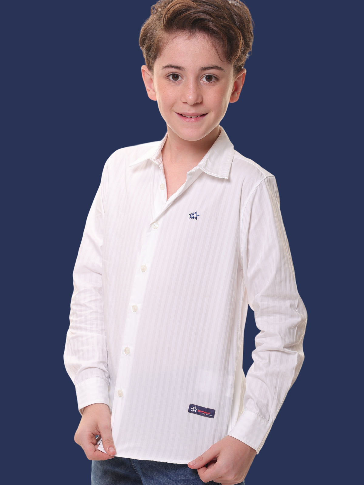 Boys Full Sleeves 100% Cotton White Self Stripe Shirt - Adaptable for All Events