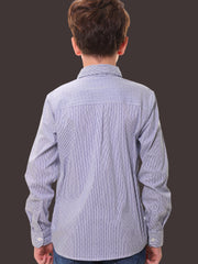 Boys Full Sleeves Stretchable Cotton Blue Pin Stripe Dot Print Shirt - for All Events