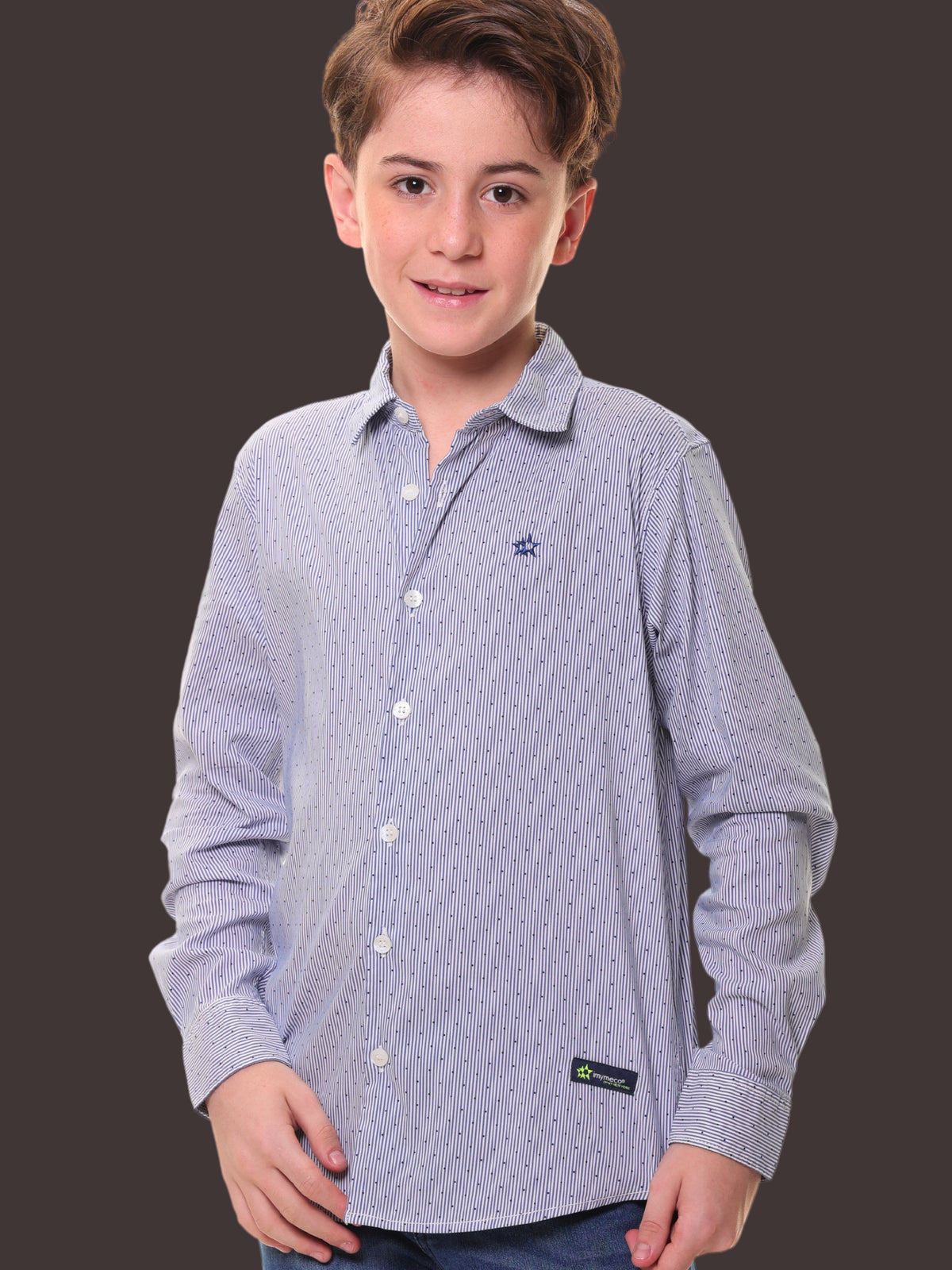 Boys Full Sleeves Stretchable Cotton Blue Pin Stripe Dot Print Shirt - for All Events