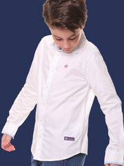 Boys Full Sleeves 100% Cotton Oxford Weave White Shirt with Back Print – Perfect for Casual Wear and Outings