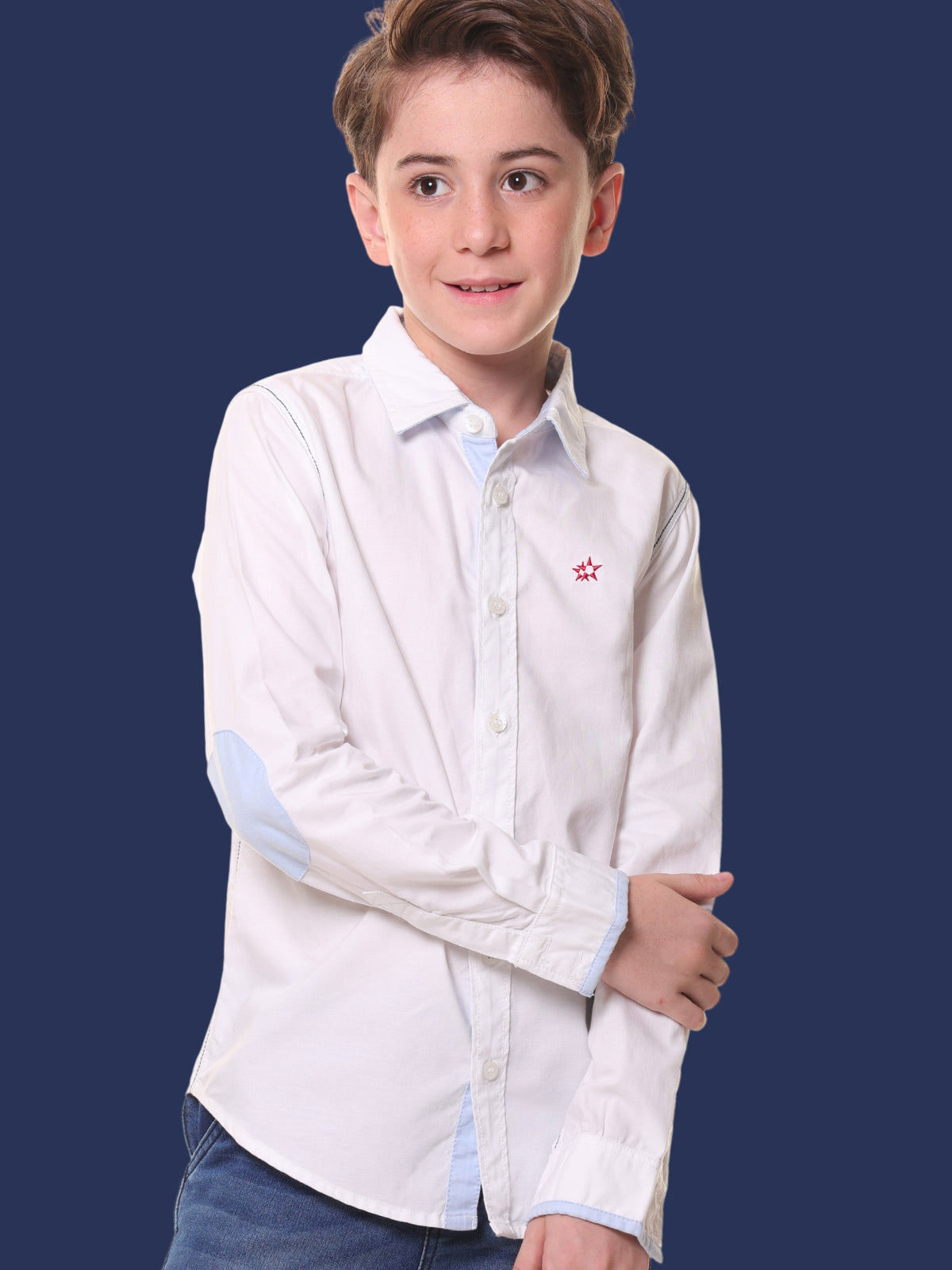 Boys Full Sleeves 100% Cotton Oxford Weave White Shirt with Back Print – Perfect for Casual Wear and Outings