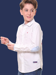 Boys Full Sleeves 100% Cotton Oxford Weave White Shirt with Back Print – Perfect for Casual Wear and Outings