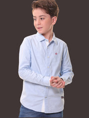 Boys Full Sleeves 100% Cotton Oxford Weave Light Blue Shirt with Back Print – Perfect for Casual Wear and Outings