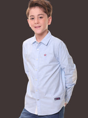 Boys Full Sleeves 100% Cotton Oxford Weave Light Blue Shirt with Back Print – Perfect for Casual Wear and Outings