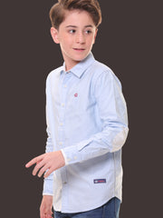 Boys Full Sleeves 100% Cotton Oxford Weave Light Blue Shirt with Back Print – Perfect for Casual Wear and Outings