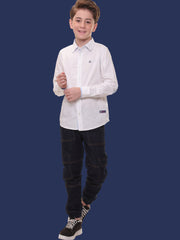 Boys Full Sleeves 100% Cotton Oxford Weave White Shirt with Light Blue Contrast – Perfect for Casual Wear and Outings