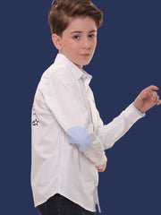 Boys Full Sleeves 100% Cotton Oxford Weave White Shirt with Light Blue Contrast – Perfect for Casual Wear and Outings