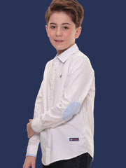 Boys Full Sleeves 100% Cotton Oxford Weave White Shirt with Light Blue Contrast – Perfect for Casual Wear and Outings