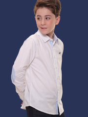 Boys Full Sleeves 100% Cotton Oxford Weave White Shirt with Light Blue Contrast – Perfect for Casual Wear and Outings