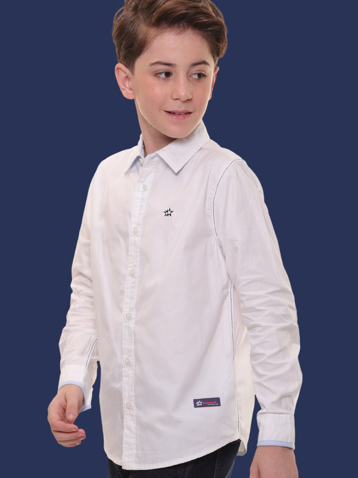 Boys Full Sleeves 100% Cotton Oxford Weave White Shirt with Light Blue Contrast – Perfect for Casual Wear and Outings