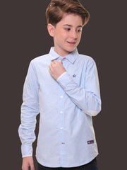 Boys Full Sleeves 100% Cotton Oxford Weave Light Blue Shirt with White Contrast - Perfect for Casual Wear and Outings