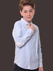 Boys Full Sleeves 100% Cotton Oxford Weave Light Blue Shirt with White Contrast - Perfect for Casual Wear and Outings