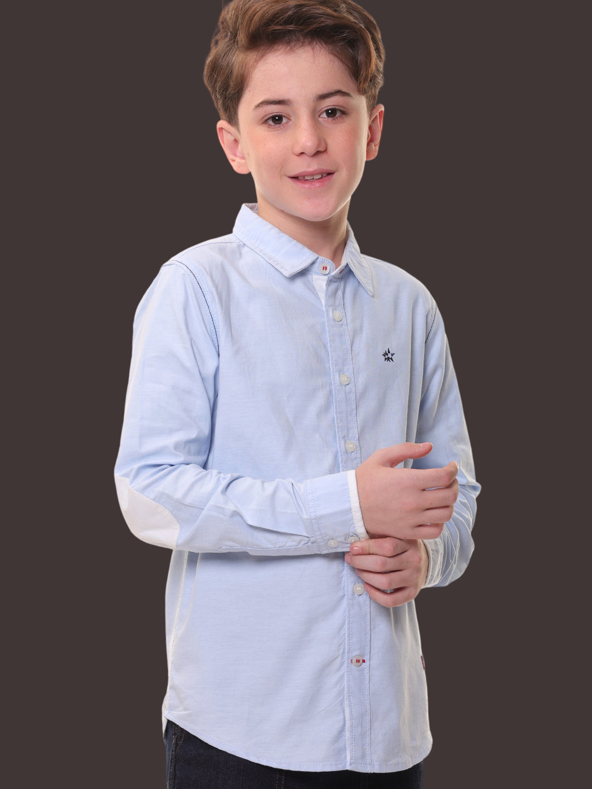 Boys Full Sleeves 100% Cotton Oxford Weave Light Blue Shirt with White Contrast - Perfect for Casual Wear and Outings