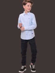 Boys Full Sleeves 100% Cotton Oxford Weave Light Blue Shirt with White Contrast - Perfect for Casual Wear and Outings