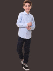 Boys Full Sleeves 100% Cotton Oxford Weave Light Blue Shirt with White Contrast - Perfect for Casual Wear and Outings