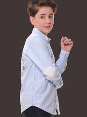 Boys Full Sleeves 100% Cotton Oxford Weave Light Blue Shirt with White Contrast - Perfect for Casual Wear and Outings