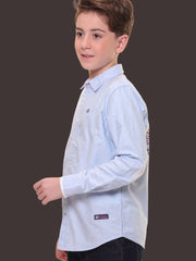 Boys Full Sleeves 100% Cotton Oxford Weave Light Blue Shirt with White Contrast - Perfect for Casual Wear and Outings