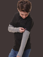 Boys Full Sleeves 100% Cotton Black Shirt with Melange Sleeves and Back Print – Ideal for Everyday Adventures