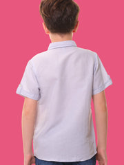 Boys Half Sleeves Linen Cotton Light Sky Blue Shirt with Embroidery – Perfect for Summer Adventures