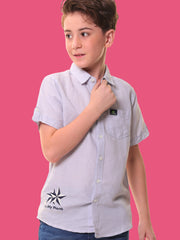 Boys Half Sleeves Linen Cotton Light Sky Blue Shirt with Embroidery – Perfect for Summer Adventures