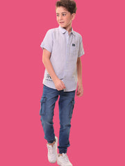 Boys Half Sleeves Linen Cotton Light Sky Blue Shirt with Embroidery – Perfect for Summer Adventures