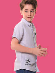 Boys Half Sleeves Linen Cotton Light Sky Blue Shirt with Embroidery – Perfect for Summer Adventures