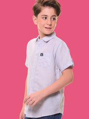 Boys Half Sleeves Linen Cotton Light Sky Blue Shirt with Embroidery – Perfect for Summer Adventures