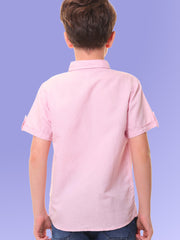 Boys Half Sleeves Linen Cotton Light Pink Shirt with Embroidery – Perfect for Summer Adventures