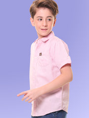 Boys Half Sleeves Linen Cotton Light Pink Shirt with Embroidery – Perfect for Summer Adventures