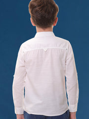 Boys Full Sleeves Linen Cotton White Shirt with Double Pocket Flap – Perfect for Any Occasion