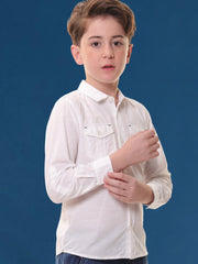 Boys Full Sleeves Linen Cotton White Shirt with Double Pocket Flap – Perfect for Any Occasion