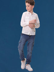 Boys Full Sleeves Linen Cotton White Shirt with Double Pocket Flap – Perfect for Any Occasion