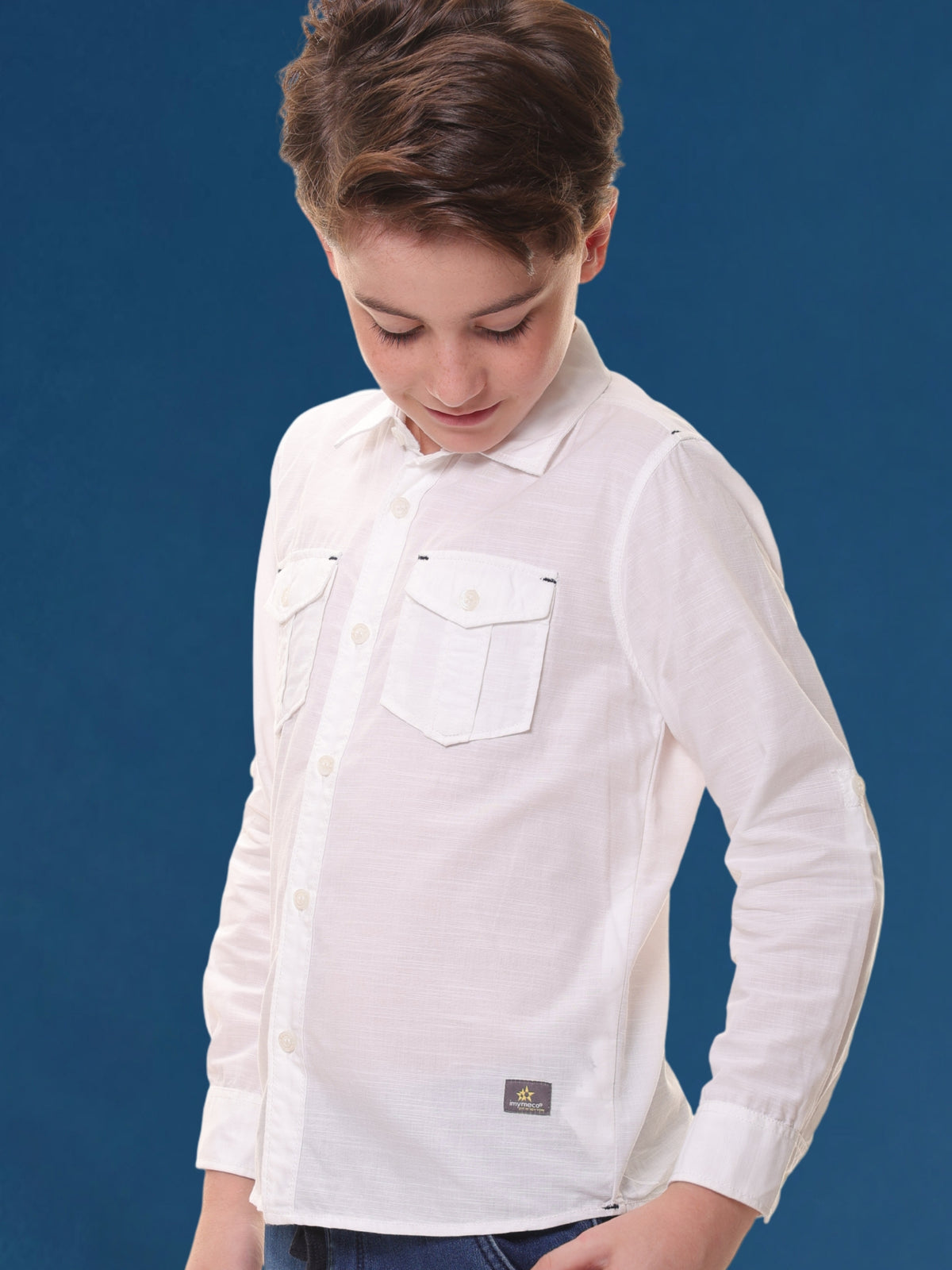 Boys Full Sleeves Linen Cotton White Shirt with Double Pocket Flap – Perfect for Any Occasion