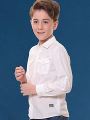 Boys Full Sleeves Linen Cotton White Shirt with Double Pocket Flap – Perfect for Any Occasion