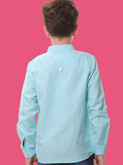 Boys Full Sleeves Linen Cotton Turquoise Shirt with Double Pocket Flaps – Perfect for All Summer Occasions