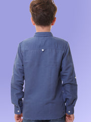 Boys Full Sleeves Linen Cotton Dark Navy Shirt with Double Pocket Flaps – Perfect for All Summer Occasions