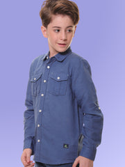 Boys Full Sleeves Linen Cotton Dark Navy Shirt with Double Pocket Flaps – Perfect for All Summer Occasions