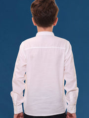 Boys Full Sleeves Linen Cotton Mandarin Collar White Shirt – Perfect for All Occasions