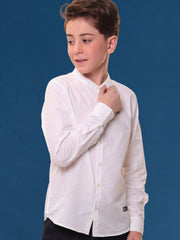 Boys Full Sleeves Linen Cotton Mandarin Collar White Shirt – Perfect for All Occasions