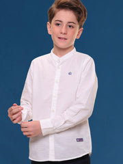 Boys Full Sleeves Linen Cotton Mandarin Collar White Shirt – Perfect for All Occasions