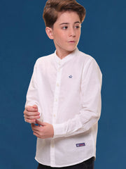 Boys Full Sleeves Linen Cotton Mandarin Collar White Shirt – Perfect for All Occasions