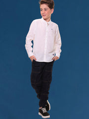 Boys Full Sleeves Linen Cotton Mandarin Collar White Shirt – Perfect for All Occasions