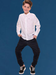 Boys Full Sleeves Linen Cotton Mandarin Collar White Shirt – Perfect for All Occasions