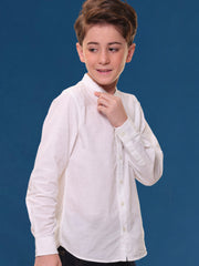 Boys Full Sleeves Linen Cotton Mandarin Collar White Shirt – Perfect for All Occasions