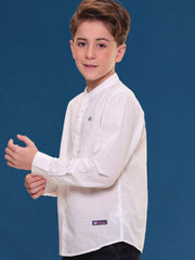 Boys Full Sleeves Linen Cotton Mandarin Collar White Shirt – Perfect for All Occasions