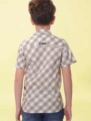 Boys’ 100% Cotton Half Sleeves Sea Green Check Shirt with Double Pocket Flap and Side Embroidery – Perfect for Casual Wear