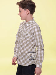 Boys’ 100% Cotton Full Sleeves Sea Green Check Shirt with Double Pocket Flap and Side Embroidery – Perfect for Casual Wear