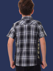 Boys’ 100% Cotton Half Sleeves Blue Check Shirt with 4 way Stretch Cotton Hosiery Side Panels for better comfort – Perfect for Active Wear