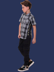 Boys’ 100% Cotton Half Sleeves Blue Check Shirt with 4 way Stretch Cotton Hosiery Side Panels for better comfort – Perfect for Active Wear